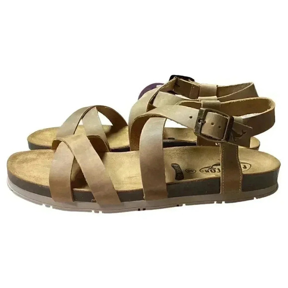 Plakton Sanals Women 9 40 Brown Gemma Ankle Strap Leather Cork Flat NEW - Picture 6 of 7